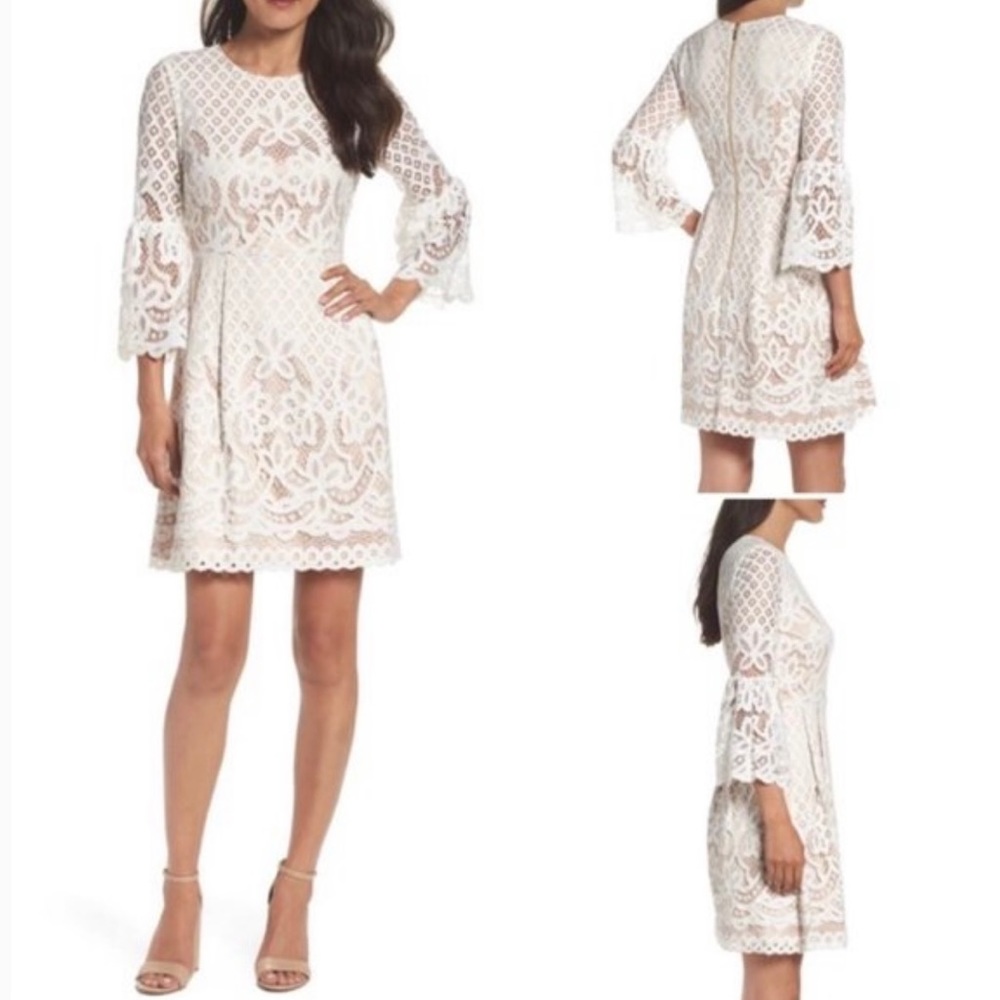 ELIZA J Bell Sleeve Lace Fit & Flare Dress